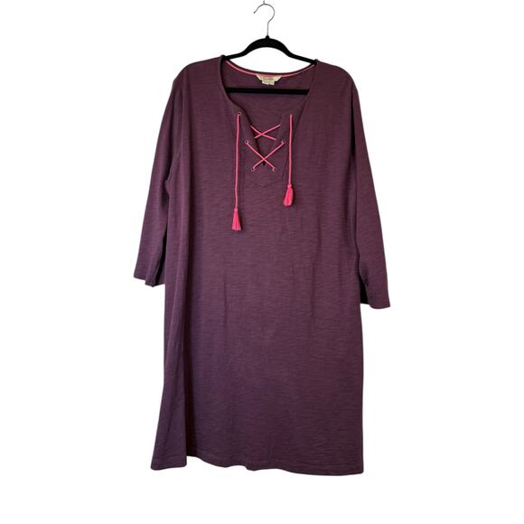 Boden Cotton Purple Tunic Dress with Pink Cross Tie Neckline - Size 18 - Picture 10 of 10
